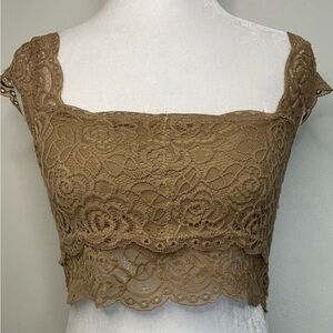 Brown Crop Top Sheer Mesh Lace Ethereal Y2K Fairly Grunge Medium 2000s Floral